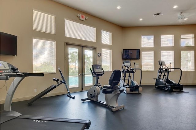 workout area featuring french doors