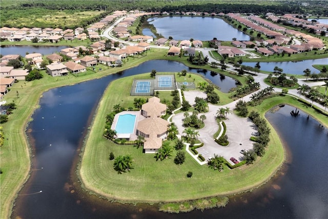 aerial view with a water view