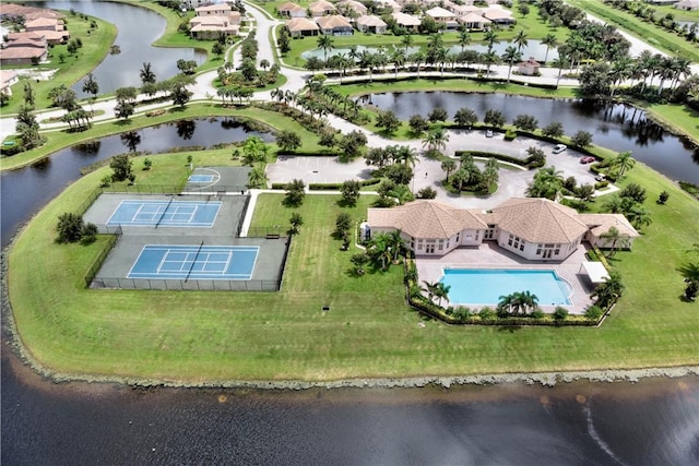 aerial view with a water view