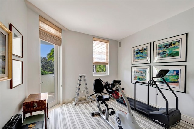 workout area featuring carpet flooring