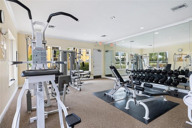5095 Fairways Cir Unit I304, Vero Beach, FL 32967 - gym featuring ornamental molding, recessed lighting, and carpet