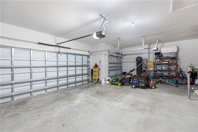 garage with a garage door opener