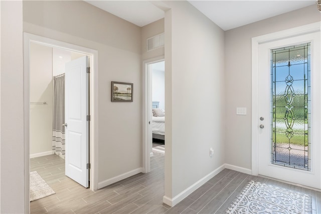 foyer entrance featuring light wood-type flooring and a wealth of natural light