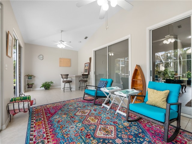 interior space with ceiling fan