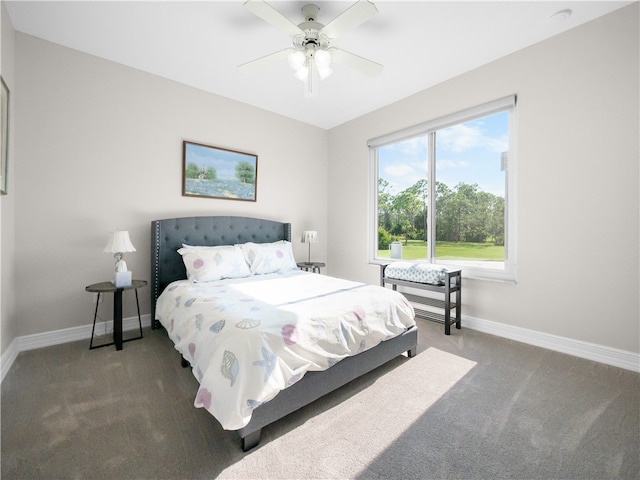 bedroom featuring ceiling fan and carpet floors