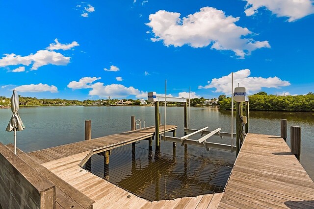 view of dock with a water view