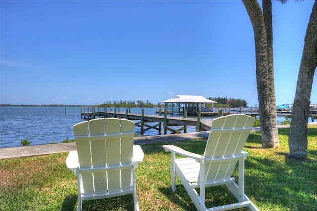 view of dock featuring a water view