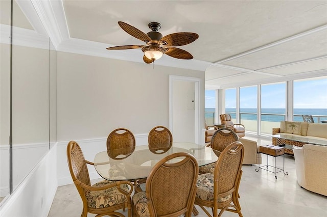 3554 S Ocean Dr Unit 1203, Vero Beach, FL 32963 - dining space featuring a water view and a ceiling fan