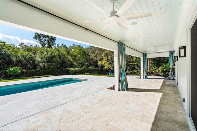 pool featuring a patio and ceiling fan