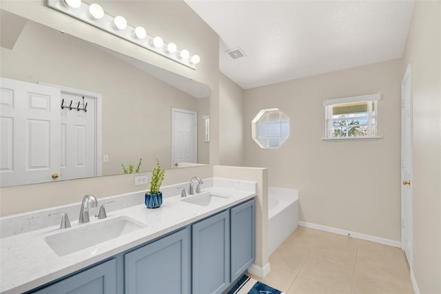 kitchen featuring a kitchen breakfast bar, blue cabinets, kitchen peninsula, and lofted ceiling