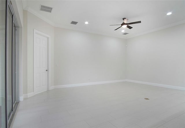 1819 Oak Grove Ct, Vero Beach, FL 32966 - unfurnished room with a ceiling fan, crown molding, recessed lighting, and baseboards