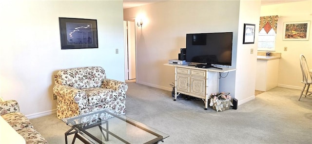 living room with light colored carpet