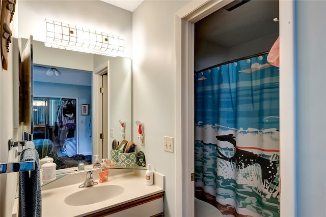 bathroom featuring vanity and a shower with curtain