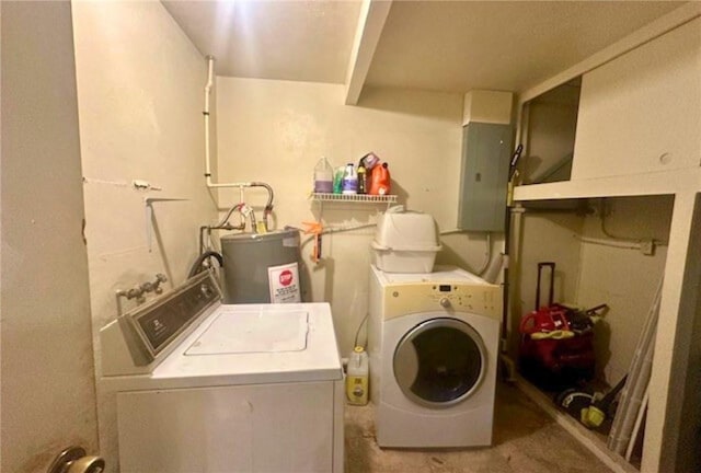 1606 34th Ave, Vero Beach, FL 32960 - clothes washing area with washer and clothes dryer, electric water heater, and electric panel