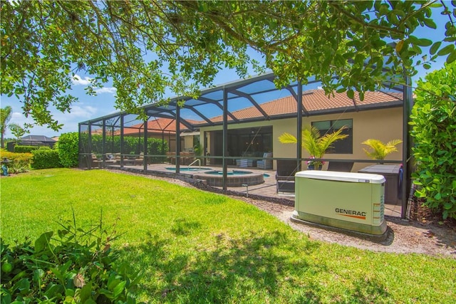 5417 Antigua Cir, Vero Beach, FL 32967 - back of house featuring a yard, an outdoor pool, stucco siding, glass enclosure, and a tile roof
