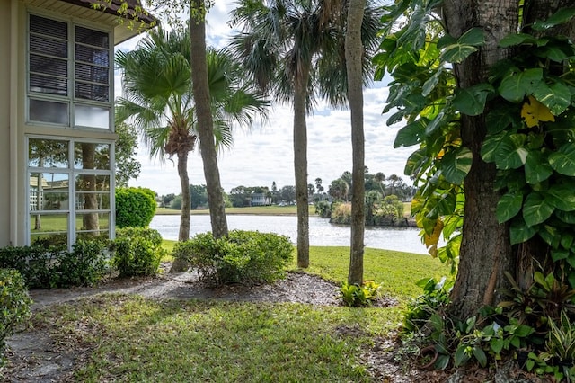 view of yard featuring a water view