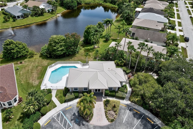 aerial view featuring a water view