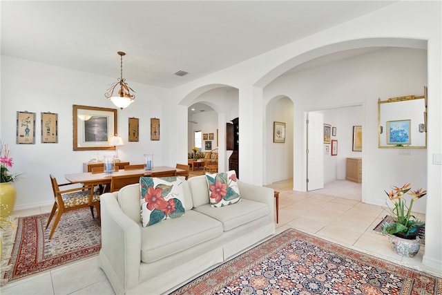 view of tiled living room