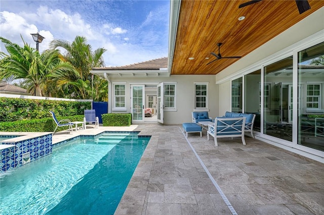 40 White Orchid Way, Vero Beach, FL 32963 - view of pool with ceiling fan, a patio, fence, and outdoor lounge area