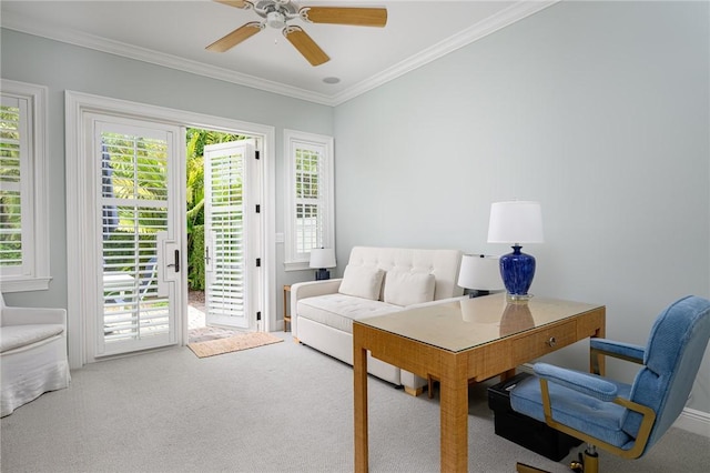 40 White Orchid Way, Vero Beach, FL 32963 - carpeted office space featuring ornamental molding and a ceiling fan