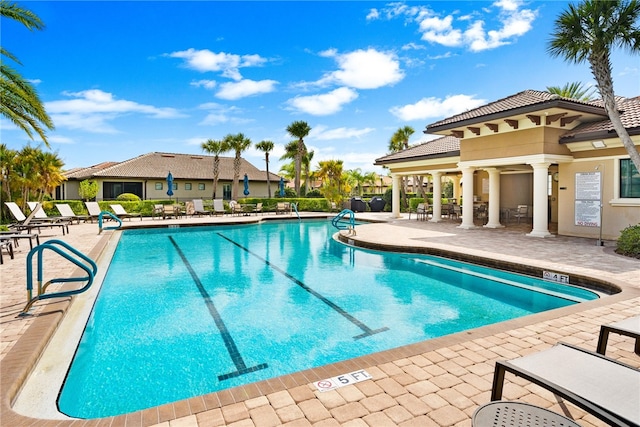 view of pool featuring a patio