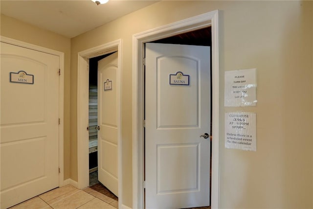 hallway with light tile patterned flooring