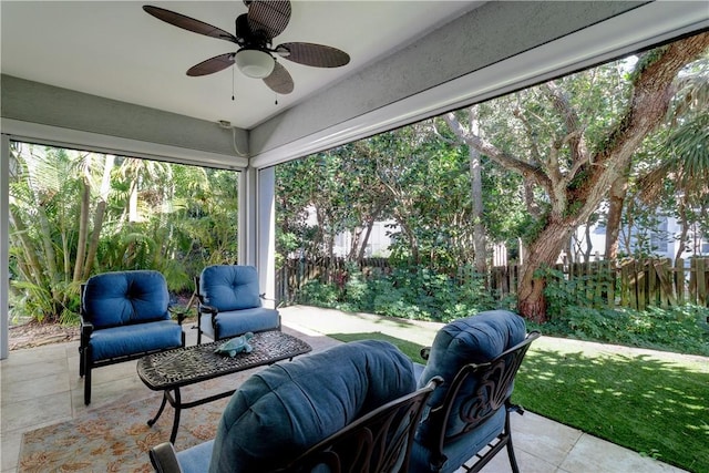8850 E Orchid Island Cir, Vero Beach, FL 32963 - fenced backyard featuring ceiling fan and a patio area