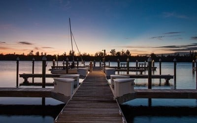 dock area with a water view