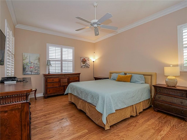 4570 Bridgepointe Way Unit 148, Vero Beach, FL 32967 - bedroom featuring light wood-style floors, ornamental molding, and a ceiling fan