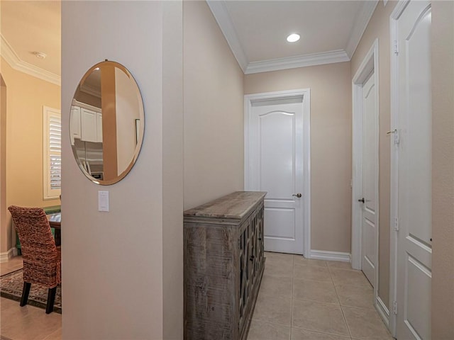 4570 Bridgepointe Way Unit 148, Vero Beach, FL 32967 - hall with crown molding, recessed lighting, and light tile patterned floors