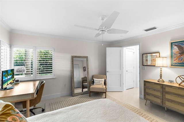 976 25th St, Vero Beach, FL 32960 - bedroom featuring crown molding, an office area, and ceiling fan