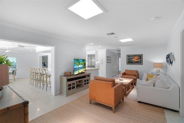 976 25th St, Vero Beach, FL 32960 - living room with crown molding, recessed lighting, and a ceiling fan