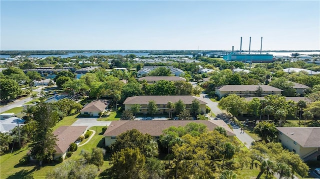 aerial view with a water view and a residential view