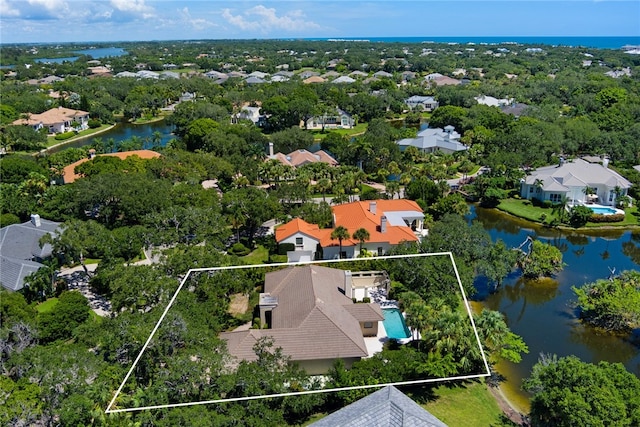 bird's eye view featuring a water view