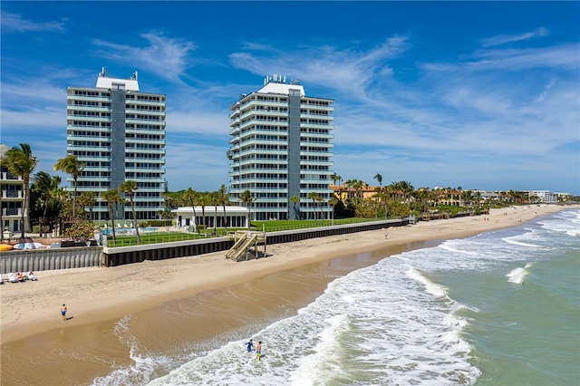 view of water feature with a view of the beach