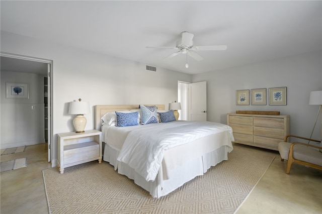 bedroom featuring ceiling fan