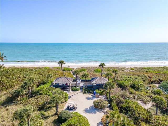 property view of water featuring a beach view