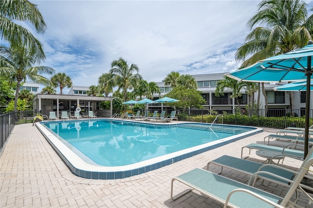 view of pool featuring a patio