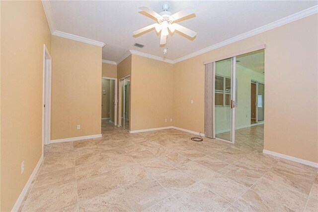 7941 Cabot Tower Pl, Vero Beach, FL 32966 - spare room with ceiling fan, ornamental molding, and baseboards