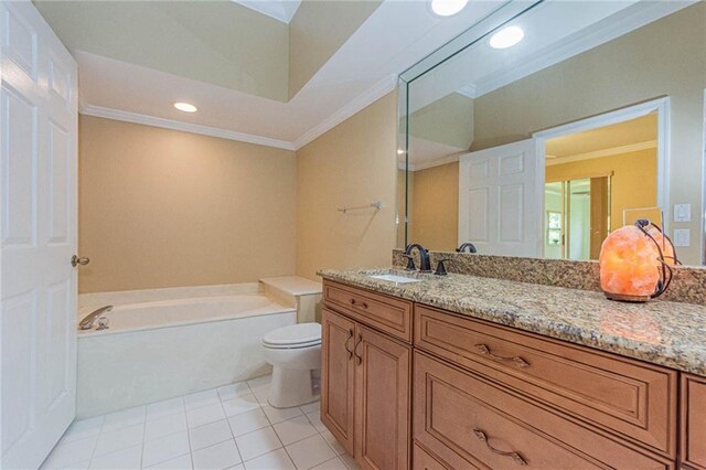 7941 Cabot Tower Pl, Vero Beach, FL 32966 - full bathroom featuring a bath, vanity, toilet, ornamental molding, and tile patterned flooring