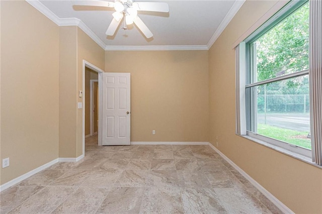 7941 Cabot Tower Pl, Vero Beach, FL 32966 - spare room featuring ornamental molding, ceiling fan, and baseboards