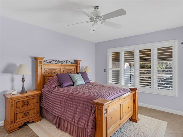 8444 Oceanside Dr Unit D31, Indian River Shores, FL 32963 - bedroom with light tile patterned floors, baseboards, and a ceiling fan
