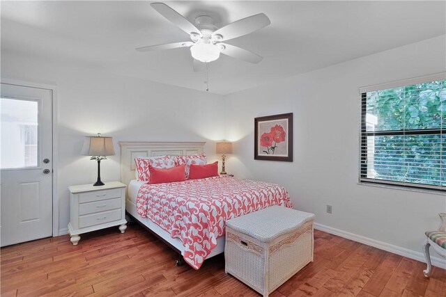 bedroom featuring ceiling fan and wood-type flooring