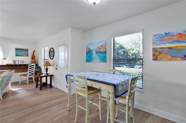 dining area with light hardwood / wood-style flooring