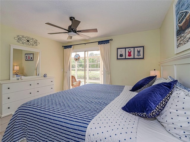 14 Vista Gardens Trl Unit 102, Vero Beach, FL 32962 - bedroom with access to outside, ceiling fan, and a textured ceiling