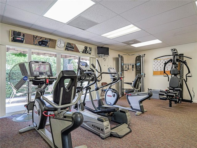 14 Vista Gardens Trl Unit 102, Vero Beach, FL 32962 - exercise room with carpet flooring and a paneled ceiling