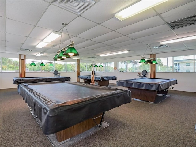 14 Vista Gardens Trl Unit 102, Vero Beach, FL 32962 - playroom with pool table, plenty of natural light, carpet, and a drop ceiling