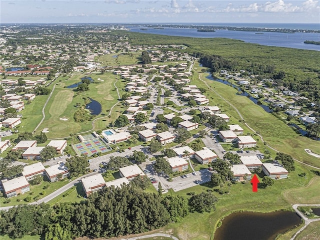 aerial view featuring a water view