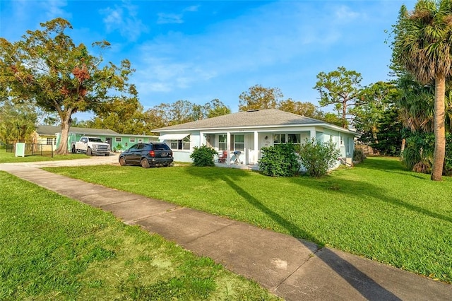 view of front facade featuring covered porch and a front yard