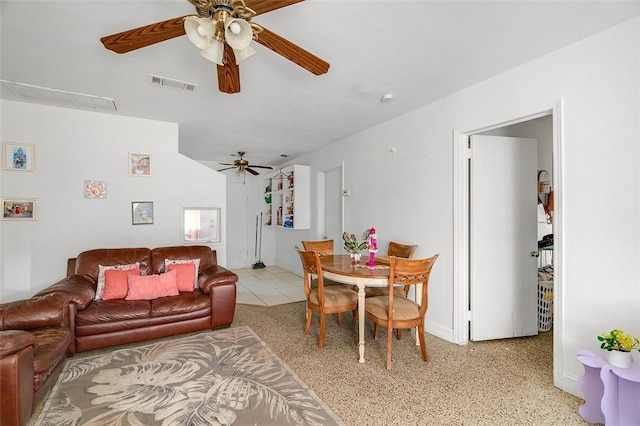 living room with ceiling fan